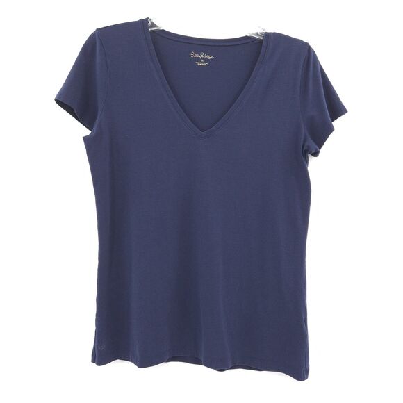 Lilly Pulitzer V-neck short sleeve tee womens Size M navy blue pima cotton - Picture 1 of 7